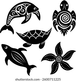 Polynesian Tribal Animal Tattoos Maori Style Ocean Vector - Cultural Art Illustration