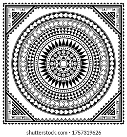 Polynesian tribal mandala vector greeting card pattern, Hawaiian retro design inspired by art traditional geometric art. Abstract andala background in black and white, zen, yoga or tiki bar decoration