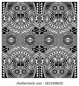 Polynesian tribal pattern tattoo, maori line vector, black and white texture border.