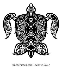 polynesian turtle tattoo, tribal design pattern, isolated vector shape