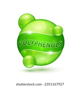 Polyphenols natural extracts green fruit and vegetable. Vegan food high in vitamins minerals antioxidants fibre. Phytochemical or Phytonutrients beneficial for health immune healthy. Icon 3d vector.