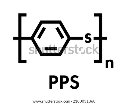 Polyphenylene sulfide (PPS) polymer, chemical structure. Commonly used engineering plastic. Skeletal formula.