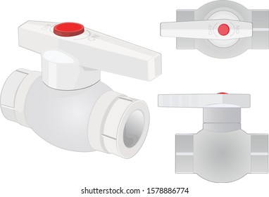 Polypropylene ball valve in three projections.