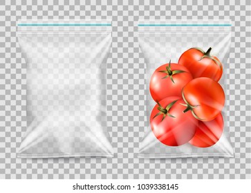 Polypropylene plastic packaging - nylon sack on transparent background. Vector illustration 