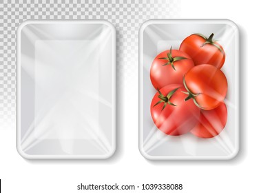 Polypropylene Plastic Packaging For Vegetables - Container On Transparent Background. Vector Illustration 