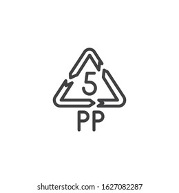 Polypropylene quality line icon. linear style sign for mobile concept and web design. PP 5, industrial marking plastic outline vector icon. Symbol, logo illustration. Vector graphics