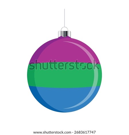 Polysexual Christmas ball icon vector isolated on a white background. LGBTQ+ decorative Christmas tree ornament. Christmas hanging bauble with a Polysexuality pride flag symbol. LGBTQ holiday season