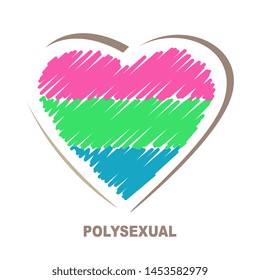 Polysexual flags heart isolated on white background. LGBT pride symbol. Design element for banner, poster or leaflet.