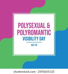 Polysexual and Polyromantic Visibility Day poster vector illustration. Polysexual pride flag frame square shape vector. LGBT polysexual wavy border graphic design element