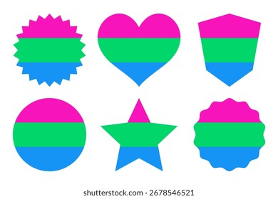 Conjunto de formas de colores de banderas de orgullo polisexual Ilustración vectorial. Comunidad LGBTQ +.