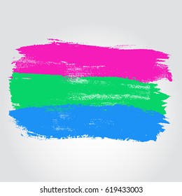 Polysexual pride flag in a form of brush stroke. Brush stroke style. Vector EPS 10