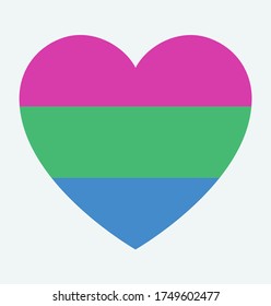 Polysexual pride flag, in heart shape icon on white background, vector illustration