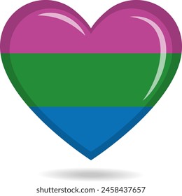 Polysexual pride flag in heart shape vector illustration