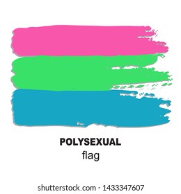 Polysexual pride flag isolated on white background. Gay pride symbol. Design element for banner, poster or leaflet. Grunge style.