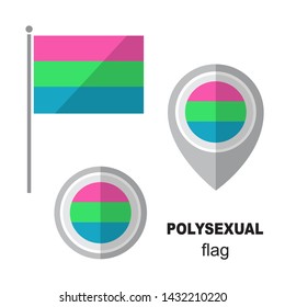 Polysexual pride flag and map pointer. Design element for banner, poster or leaflet. Flat design.