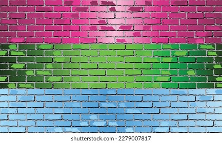 Polysexual Pride Flag on brick wall - illustration