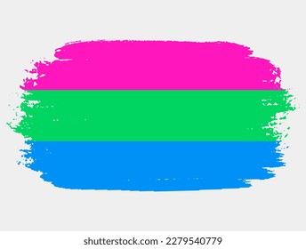 Polysexual Pride Flag painted with brush on white background. LGBT rights concept. Modern pride parades poster. Vector illustration