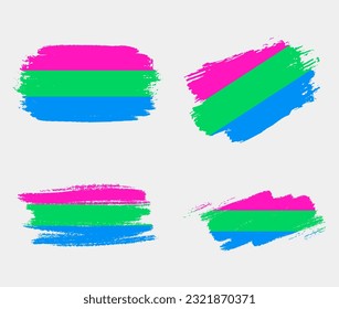 Bandera del Orgullo Polisexual pintada con pincel sobre fondo blanco. Concepto de derechos LGBT. Afiche de los modernos desfiles del orgullo. Ilustración del vector	
