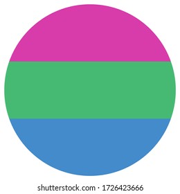 Polysexual pride flag, round shape icon on white background