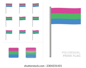 Polysexual Pride Flag Waving Animation App Icon Vector
