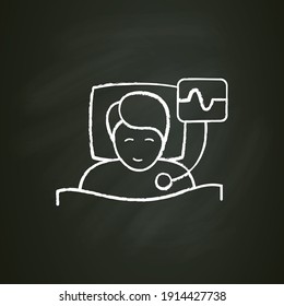 Polysomnography chalk icon. Heart, sleep examination. Sleep disorder. Healthy sleeping concept. Cardiac problems treatment. Examination during sleep. Isolated vector illustration on chalkboard
