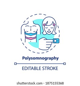 Polysomnography Concept Icon. Daytime Nap Study. Monitoring Device. Sleep Disorder Test. Healthcare Examination Idea Thin Line Illustration. Vector Isolated Outline RGB Color Drawing. Editable Stroke