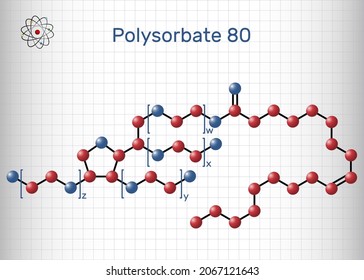 Polysorbate 80 molecule. Polysorbate is nonionic surfactant and emulsifier. Sheet of paper in a cage. Vector illustration