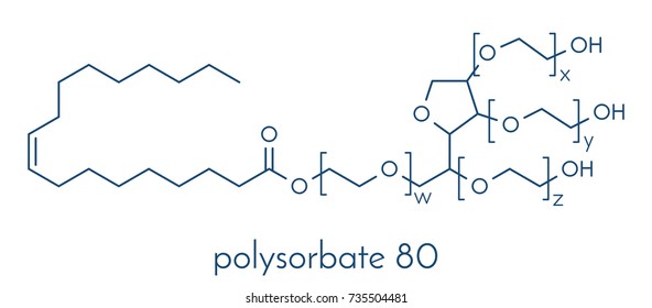 Polysorbate 80 surfactant and emulsifier molecule. Used in food (E433), cosmetics and medicines. Skeletal formula.