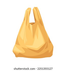 Bolsa de plástico de polietileno. Paquete de compra de productos limpios para celofán. Envase de polietileno desechable rugoso con asas. Ilustración vectorial plana aislada en fondo blanco