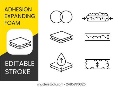 Polyurethane foam adhesion set vector line icons with editable stroke