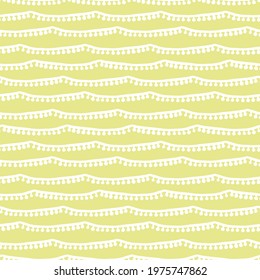 Pom pom fringe Mexican vector seamless pattern with chartreuse yellow green background.