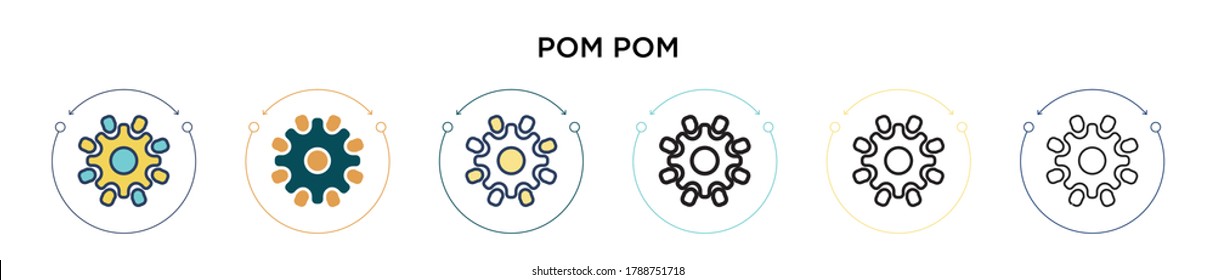 Pom pom icon in filled, thin line, outline and stroke style. Vector illustration of two colored and black pom pom vector icons designs can be used for mobile, ui, web
