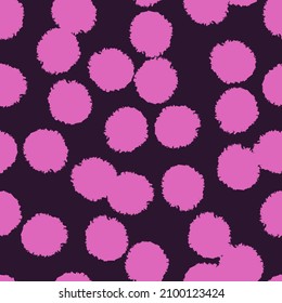 Pom poms of seamless pattern. Hand drawn cute background. Repeated texture in doodle style for fabric, wrapping paper, wallpaper, tissue. Vector illustration.