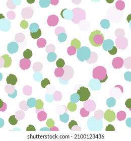 Poms de pompas sin costura. La mano dibujó un bonito fondo. Textura repetida en forma de doodle para tela, papel envolvente, papel pintado, tejido. Ilustración vectorial.