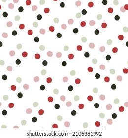 Pom poms of seamless pattern. Hand drawn cute background. Repeated texture in doodle style for fabric, wrapping paper, wallpaper, tissue. Vector illustration.