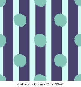 Pom poms of seamless pattern. Hand drawn cute background. Repeated texture in doodle style for fabric, wrapping paper, wallpaper, tissue. Vector illustration.