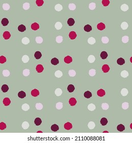 Pom poms of seamless pattern. Hand drawn cute background. Repeated texture in doodle style for fabric, wrapping paper, wallpaper, tissue. Vector illustration.