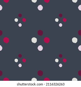 Pom poms of seamless pattern. Hand drawn cute background. Repeated texture in doodle style for fabric, wrapping paper, wallpaper, tissue. Vector illustration.