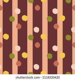 Pom poms of seamless pattern. Hand drawn cute background. Repeated texture in doodle style for fabric, wrapping paper, wallpaper, tissue. Vector illustration.