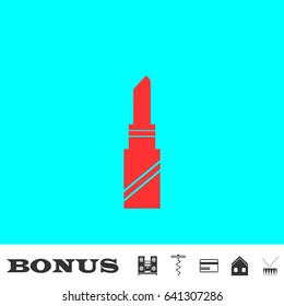 Pomade lipstick icon flat. Red pictogram on blue background. Vector illustration symbol and bonus buttons Music center, corkscrew, credit card, house, drum