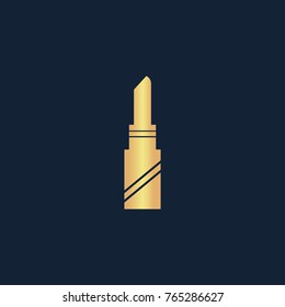 Pomade lipstick icon flat. Simple gold pictogram on dark background. Vector illustration symbol