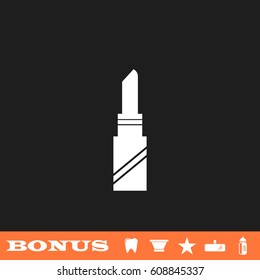 Pomade lipstick icon flat. White pictogram on black background. Vector illustration symbol and bonus button tooth, vase, star, mirror, bottle
