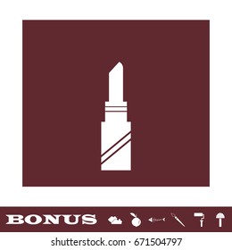 Pomade lipstick icon flat. White pictogram on brown background. Vector illustration symbol and bonus icons