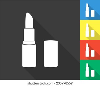 pomade lipstick icon - gray and colored (blue, yellow, red, green) vector illustration with long shadow