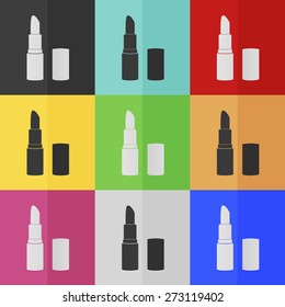 Pomade lipstick vector icon - colored set. Flat design