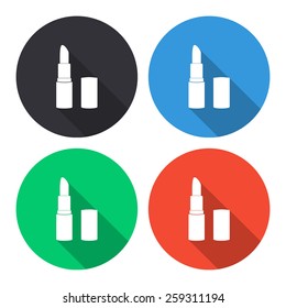 pomade lipstick vector icon - colored(gray, blue, green, red) round buttons with long shadow