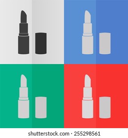 Pomade lipstick vector icon. Effect of folded paper. Colored (red, blue, green) illustrations. Flat design