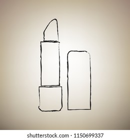Pomade simple sign. Vector. Brush drawed black icon at light brown background.