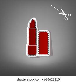 Pomade simple sign. Vector. Red icon with for applique from paper with shadow on gray background with scissors.