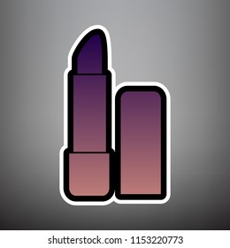 Pomade simple sign. Vector. Violet gradient icon with black and white linear edges at gray background.